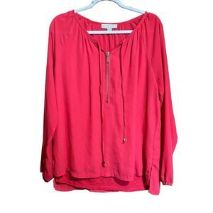 Michael Michael Kors Top Womens 10 Coral Zipper Detail Flowy Blouse